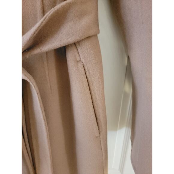 MANGO Coat Womens SZ M Camel Brown WOOL Blend Belted Handmade Overcoat Trench - Picture 8 of 13